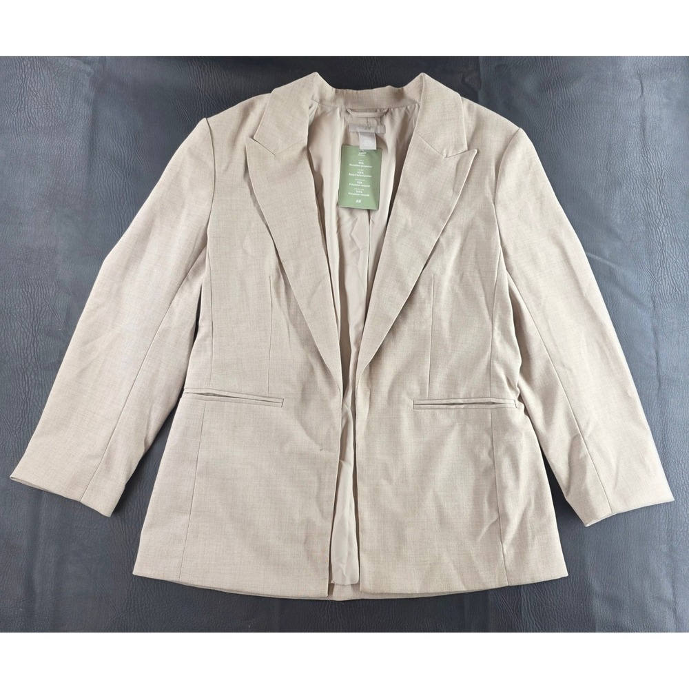 HM Womens Beige Recycled Polyester Blend Notched Lapel Blazer Size S NWT